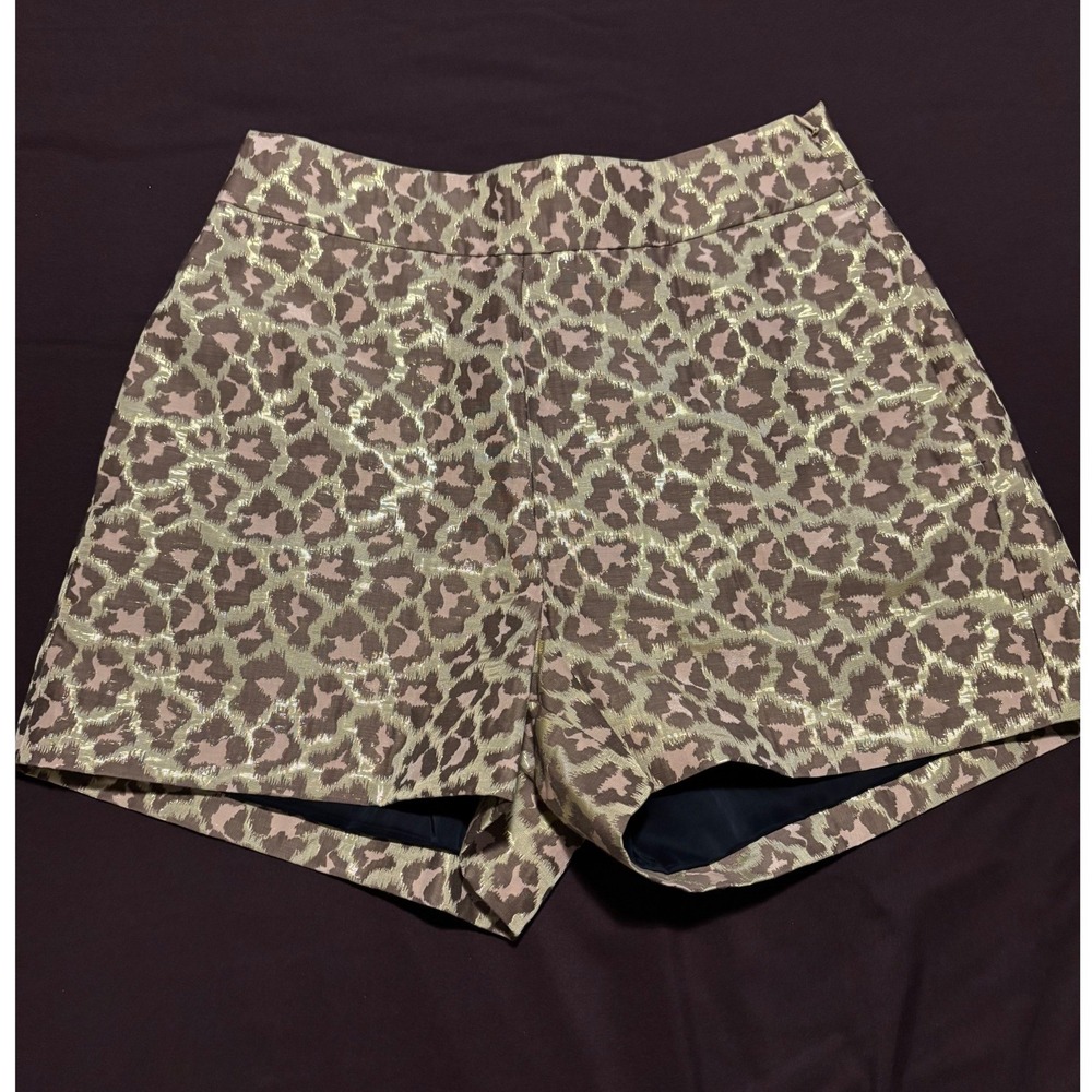 J.Crew Womens Gold Metallic Leopard Jacquard High Rise Side Zip Shorts Size 4